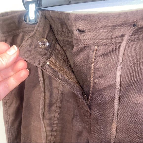 The Limited Cassidy Fit Brown Linen Drawstring Waist Crop Length Size 12 Pants - Picture 5 of 9